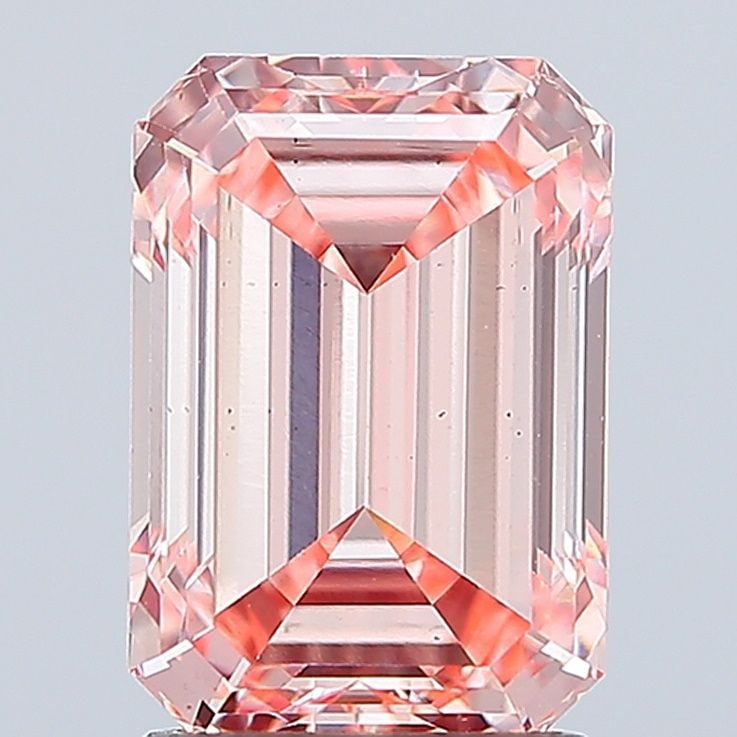 Loose Diamond - EMERALD 2.55ct Fancy Vivid Pink VS2: Loose Diamond - EMERALD 2.55ct Fancy Vivid Pink VS2 Source: This is a real non-mined Diamond that has been grown in a lab Shape: EMERALD Carats: 2.55 Color: Fancy Vivid Pink Certification: IGI Video: