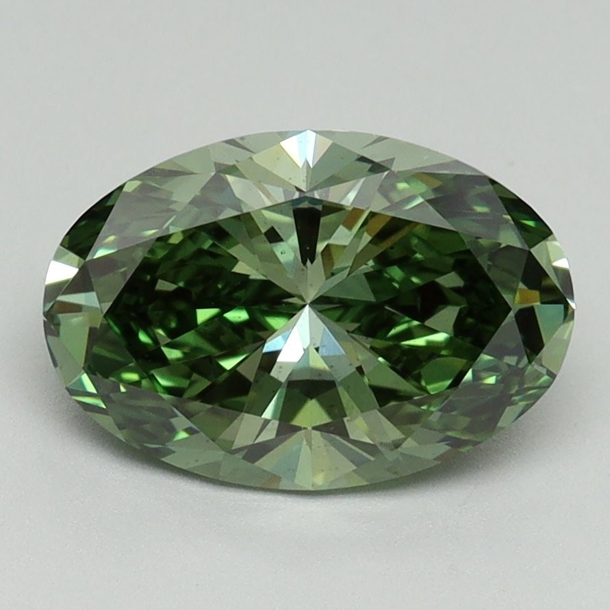 Loose Diamond - OVAL 2.11ct Fancy Vivid Green VS2: Loose Diamond - OVAL 2.11ct Fancy Vivid Green VS2 Source: This is a real non-mined Diamond that has been grown in a lab Shape: OVAL Carats: 2.11 Color: Fancy Vivid Green Certification: IGI Video: