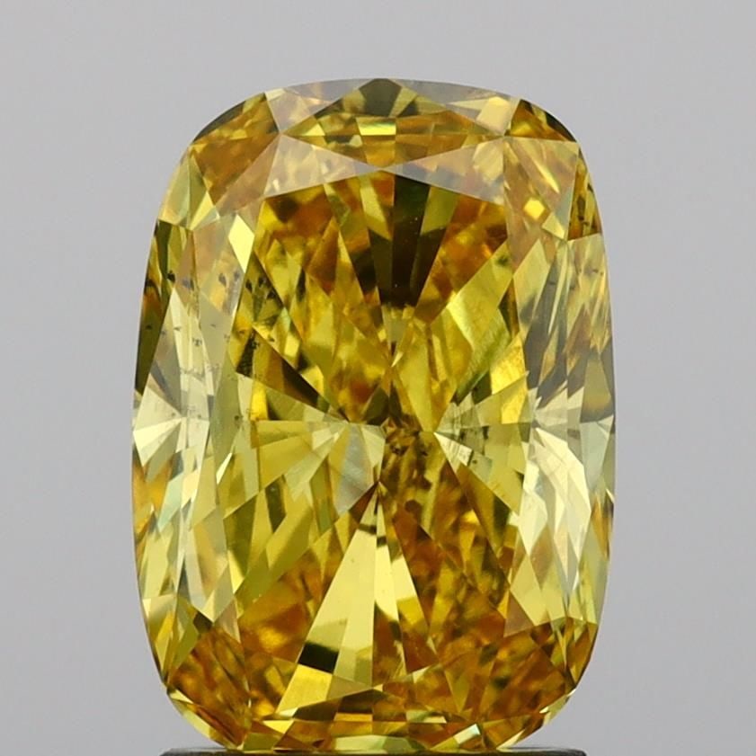 Loose Diamond - CUSHION MODIFIED 2.06ct Fancy Vivid Yellow SI1: Loose Diamond - CUSHION MODIFIED 2.06ct Fancy Vivid Yellow SI1 Source: This is a real non-mined Diamond that has been grown in a lab Shape: CUSHION MODIFIED Carats: 2.06 Color: Fancy Vivid Yellow Cert