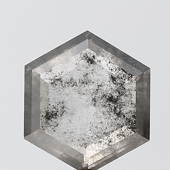 Loose Diamond - HEXAGONAL 2.26ct Salt and Pepper I2: Loose Diamond - HEXAGONAL 2.26ct Salt and Pepper I2 Source: This is a real non-mined Diamond that has been grown in a lab Shape: HEXAGONAL Carats: 2.26 Color: Salt and Pepper Certification: NONE Video
