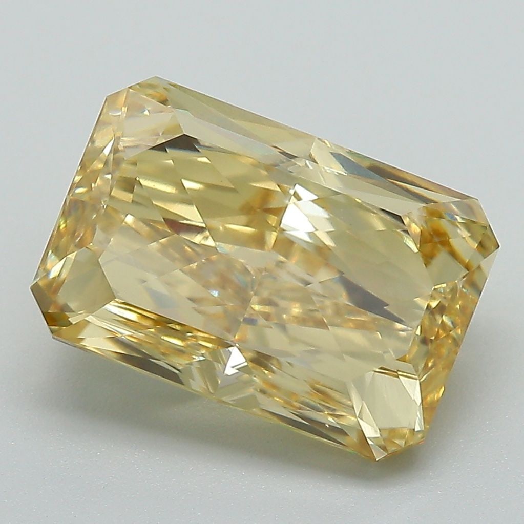 Loose Diamond - RADIANT 5.02ct Fancy Intense Yellow VVS2: Loose Diamond - RADIANT 5.02ct Fancy Intense Yellow VVS2 Source: This is a real non-mined Diamond that has been grown in a lab Shape: RADIANT Carats: 5.02 Color: Fancy Intense Yellow Certification: IG