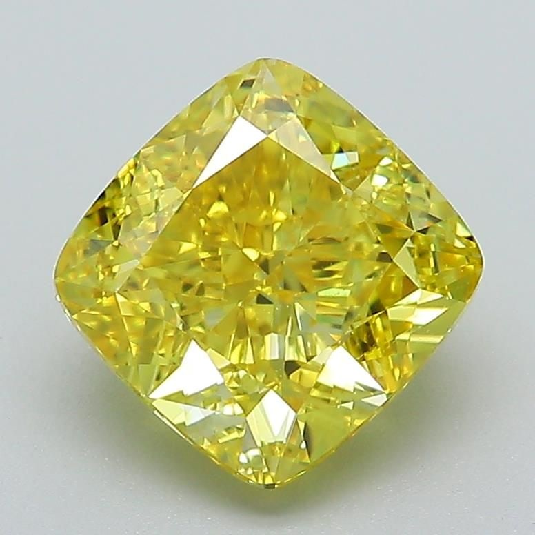 Loose Diamond - CUSHION BRILLIANT 2.57ct Fancy Vivid Yellow VS2: Loose Diamond - CUSHION BRILLIANT 2.57ct Fancy Vivid Yellow VS2 Source: This is a real non-mined Diamond that has been grown in a lab Shape: CUSHION BRILLIANT Carats: 2.57 Color: Fancy Vivid Yellow Ce