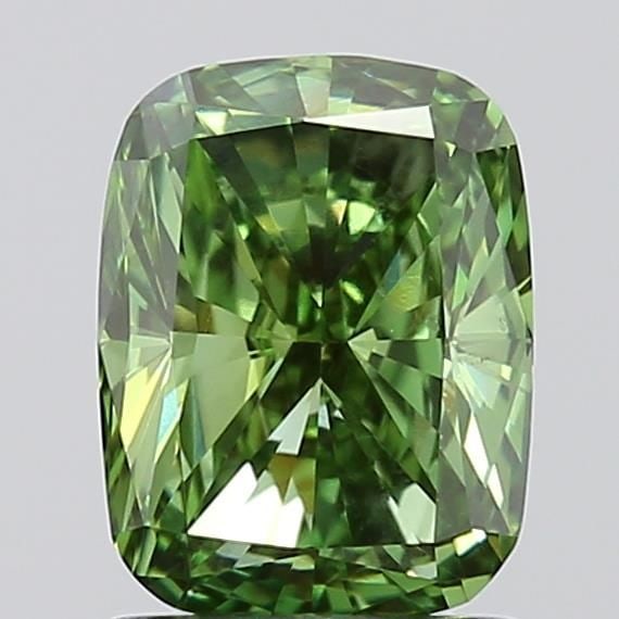 Loose Diamond - CUSHION MODIFIED 1.44ct Fancy Vivid Green VS1: Loose Diamond - CUSHION MODIFIED 1.44ct Fancy Vivid Green VS1 Source: This is a real non-mined Diamond that has been grown in a lab Shape: CUSHION MODIFIED Carats: 1.44 Color: Fancy Vivid Green Certif