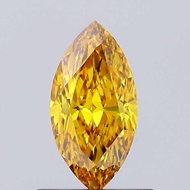 Loose Diamond - MARQUISE 0.58ct Fancy Vivid Orangey Yellow VS1: Loose Diamond - MARQUISE 0.58ct Fancy Vivid Orangey Yellow VS1 Source: This is a real non-mined Diamond that has been grown in a lab Shape: MARQUISE Carats: 0.58 Color: Fancy Vivid Orangey Yellow Cert