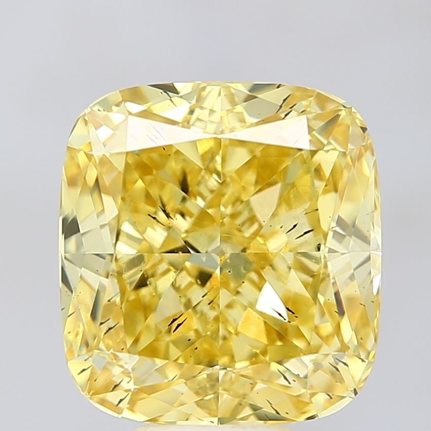 Loose Diamond - CUSHION MODIFIED 9.4ct Fancy Vivid Yellow SI1: Loose Diamond - CUSHION MODIFIED 9.4ct Fancy Vivid Yellow SI1 Source: This is a real non-mined Diamond that has been grown in a lab Shape: CUSHION MODIFIED Carats: 9.4 Color: Fancy Vivid Yellow Certif