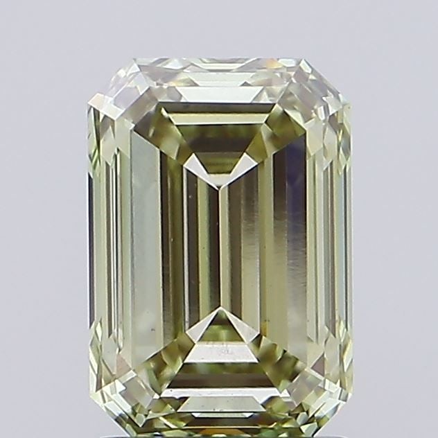 Loose Diamond - EMERALD 2.05ct Fancy Light Yellowish Green VS1: Loose Diamond - EMERALD 2.05ct Fancy Light Yellowish Green VS1 Source: This is a real non-mined Diamond that has been grown in a lab Shape: EMERALD Carats: 2.05 Color: Fancy Light Yellowish Green Cert