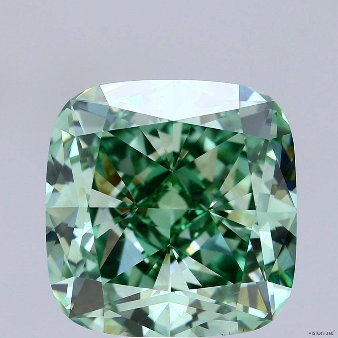 Loose Diamond - CUSHION MODIFIED 10.59ct Fancy Vivid Green VS1: Loose Diamond - CUSHION MODIFIED 10.59ct Fancy Vivid Green VS1 Source: This is a real non-mined Diamond that has been grown in a lab Shape: CUSHION MODIFIED Carats: 10.59 Color: Fancy Vivid Green Cert