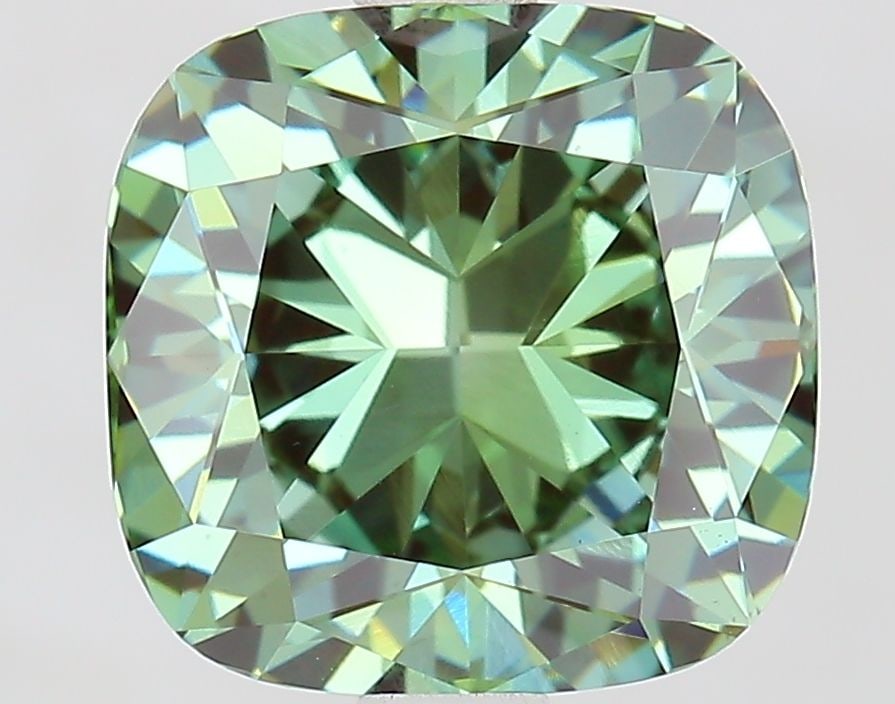 Loose Diamond - CUSHION MODIFIED 2.56ct Fancy Vivid Green VS1: Loose Diamond - CUSHION MODIFIED 2.56ct Fancy Vivid Green VS1 Source: This is a real non-mined Diamond that has been grown in a lab Shape: CUSHION MODIFIED Carats: 2.56 Color: Fancy Vivid Green Certif