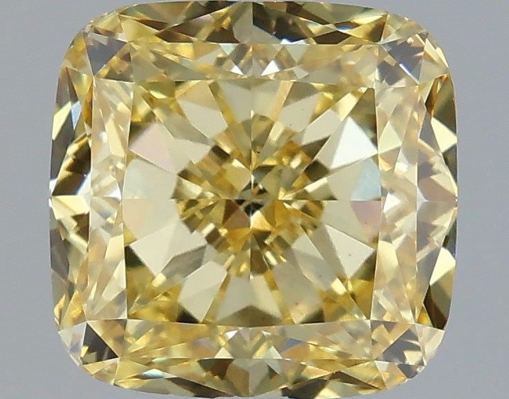 Loose Diamond - CUSHION MODIFIED 2.09ct Fancy Intense Yellow VS1: Loose Diamond - CUSHION MODIFIED 2.09ct Fancy Intense Yellow VS1 Source: This is a real non-mined Diamond that has been grown in a lab Shape: CUSHION MODIFIED Carats: 2.09 Color: Fancy Intense Yellow 