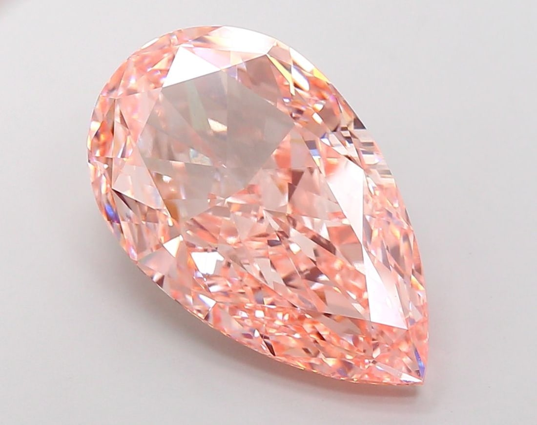 Loose Diamond - PEAR 15.04ct Fancy Vivid Pink VVS2: Loose Diamond - PEAR 15.04ct Fancy Vivid Pink VVS2 Source: This is a real non-mined Diamond that has been grown in a lab Shape: PEAR Carats: 15.04 Color: Fancy Vivid Pink Certification: IGI Video: