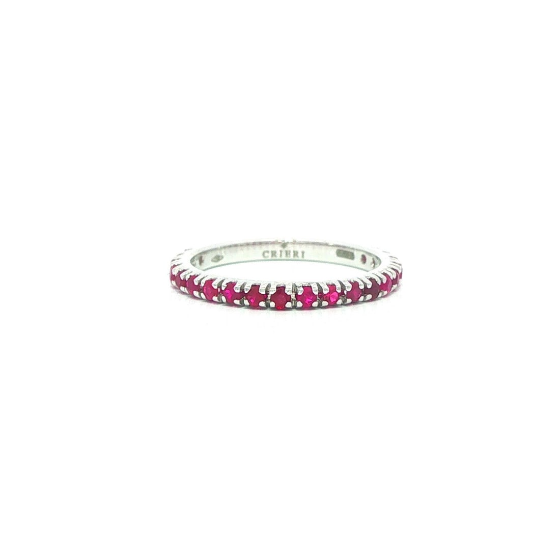 Unbranded 18k White Gold Ruby Eternity Band Ring 0.74ctw Size 6: Unbranded 18k White Gold Ruby Eternity Band Ring 0.74ctw Size 6 Un-used stackable eternity band ring crafted in solid 18k white gold and set with numerous natural red rubies in a round brilliant cut. 