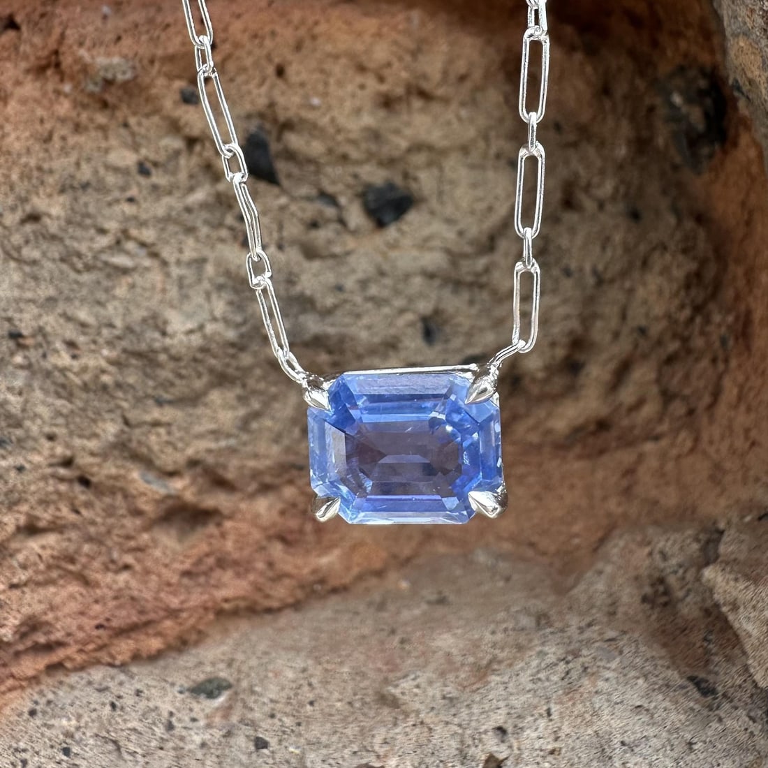 GIA Ceylon Sapphire 3.08ct Platinum Pendant with 16.5 in Chain: GIA Ceylon Sapphire 3.08ct Platinum Pendant with 16.5 in Chain This elegant necklace features a natural Ceylon sapphire solitaire pendant, certified by GIA. The octagonal step-cut sapphire displays a 