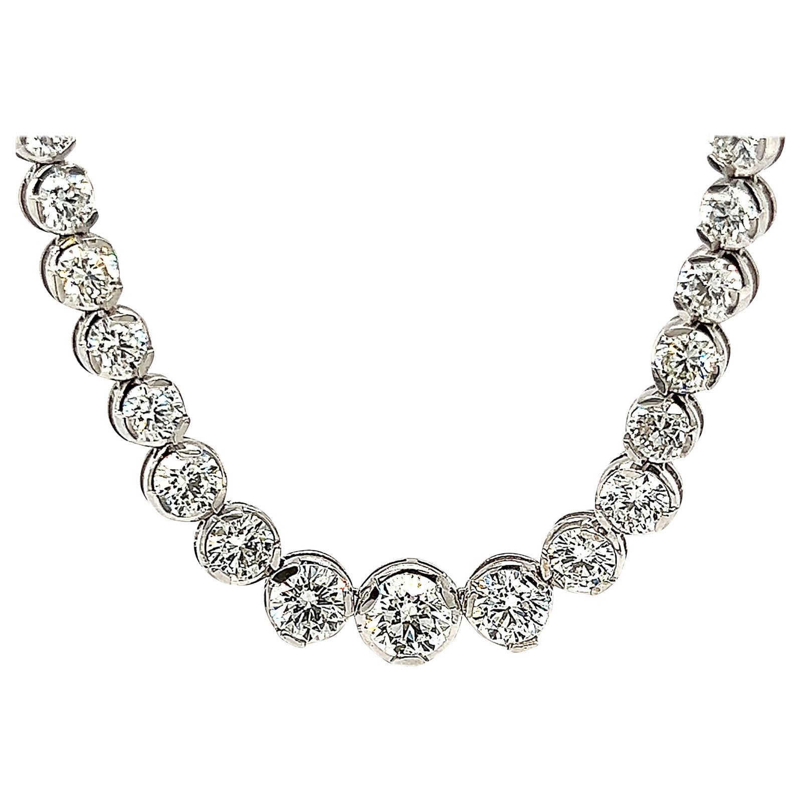 GIA Certified 14.87ct Diamond Riviera Necklace in 18k White Gold: GIA Certified 14.87ct Diamond Riviera Necklace in 18k White Gold This exquisite GIA Certified 14.87ct Diamond Tennis Riviera Necklace is crafted from luxurious 18k white gold and features a stunning a