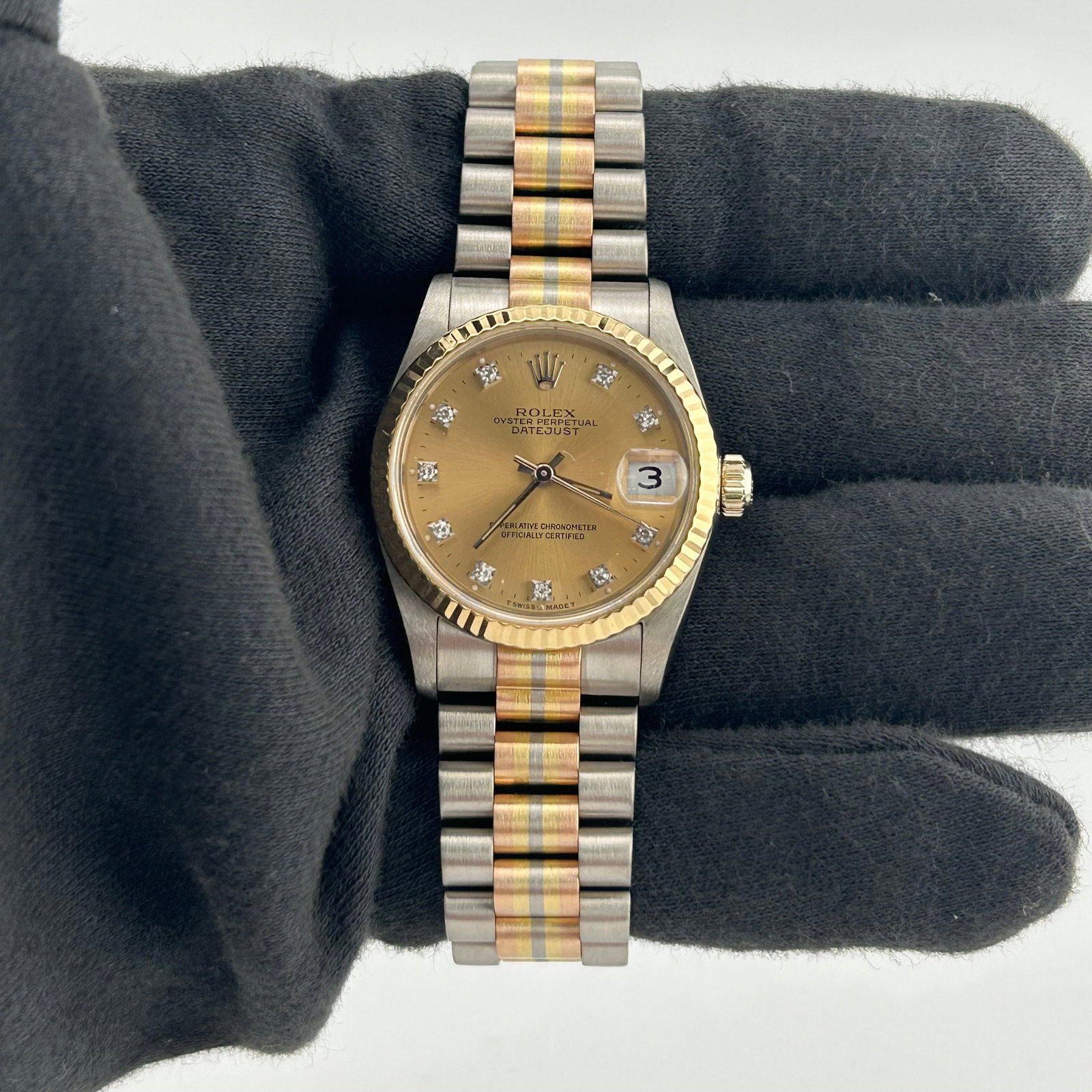 1993 Rolex 68279 Datejust President Ladies Watch Champagne Diamond Dial Papers: 1993 Rolex 68279 Datejust President Ladies Watch Champagne Diamond Dial Papers Ladies Rolex Datejust President watch, reference 68279, with a champagne diamond dial, fluted bezel, and Jubilee bracelet