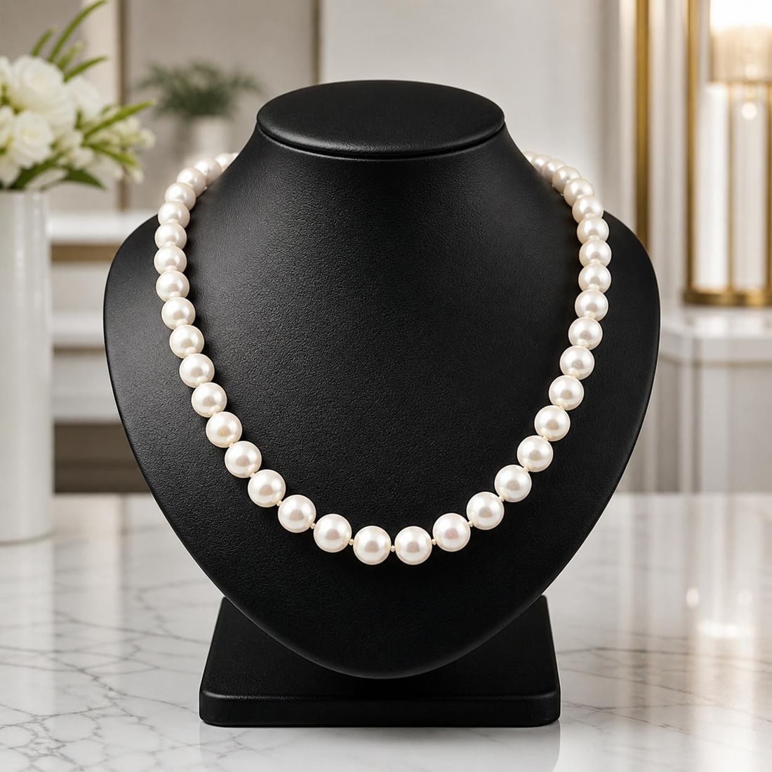 14k White Gold Clasp Pearl Strand Necklace 17 Inch: 14k White Gold Clasp Pearl Strand Necklace 17 Inch This elegant 17-inch strand necklace features approximately 50 genuine cultured pearls with a beautiful white color and excellent luster, each measur