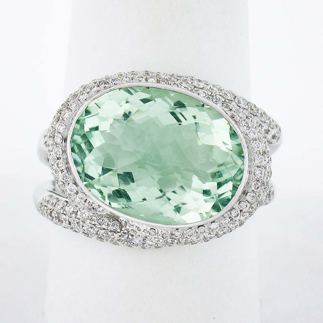 18K White Gold Twisted Cocktail Ring Prasiolite Quartz 1.40ctw Diamonds (1 of 9)