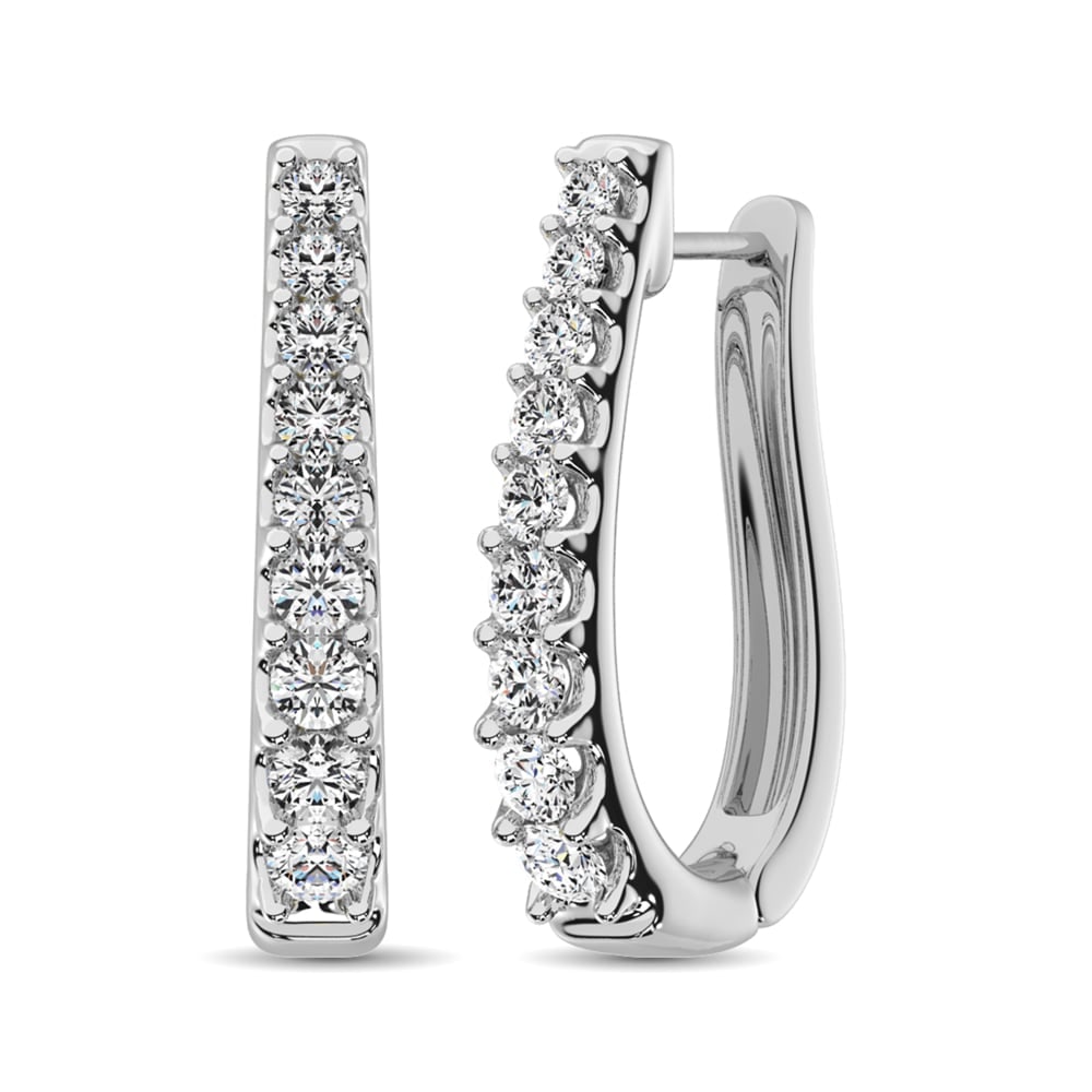 10K White Gold Diamond 1 Ct.Tw. Classic Hoop Earrings: 10K White Gold Diamond 1 Ct.Tw. Classic Hoop Earrings These stunning earrings are available in 10K White Gold. There are 18 round diamonds with a total carat weight of 1.00Ct.Tw. set in a Prong settin