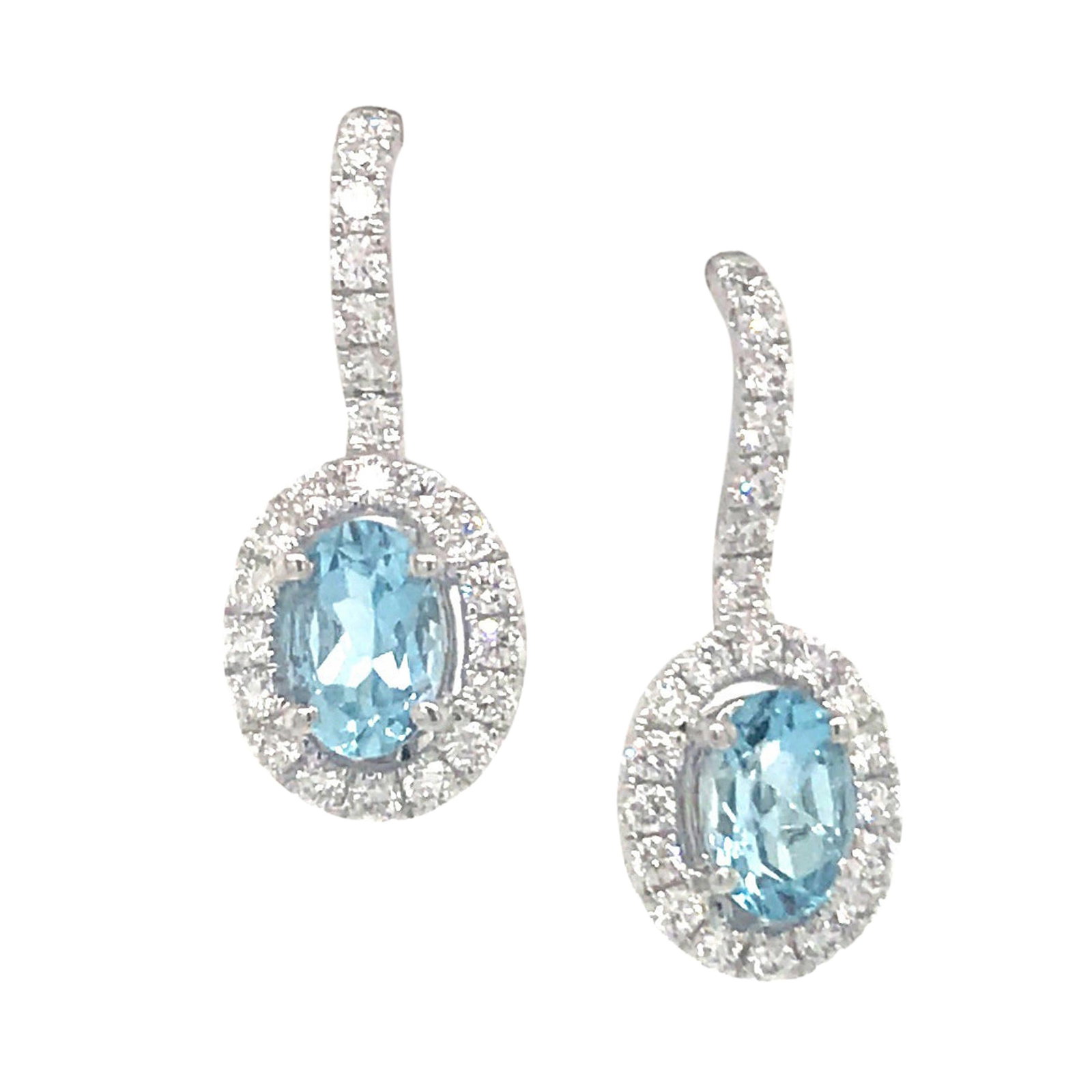 Harbor Diamonds Aquamarine Diamond Drop Earrings 1.22ct in 14K White Gold: Harbor Diamonds Aquamarine Diamond Drop Earrings 1.22ct in 14K White Gold These stunning drop earrings are crafted from 14K white gold and feature a contemporary design. Each earring showcases two bea