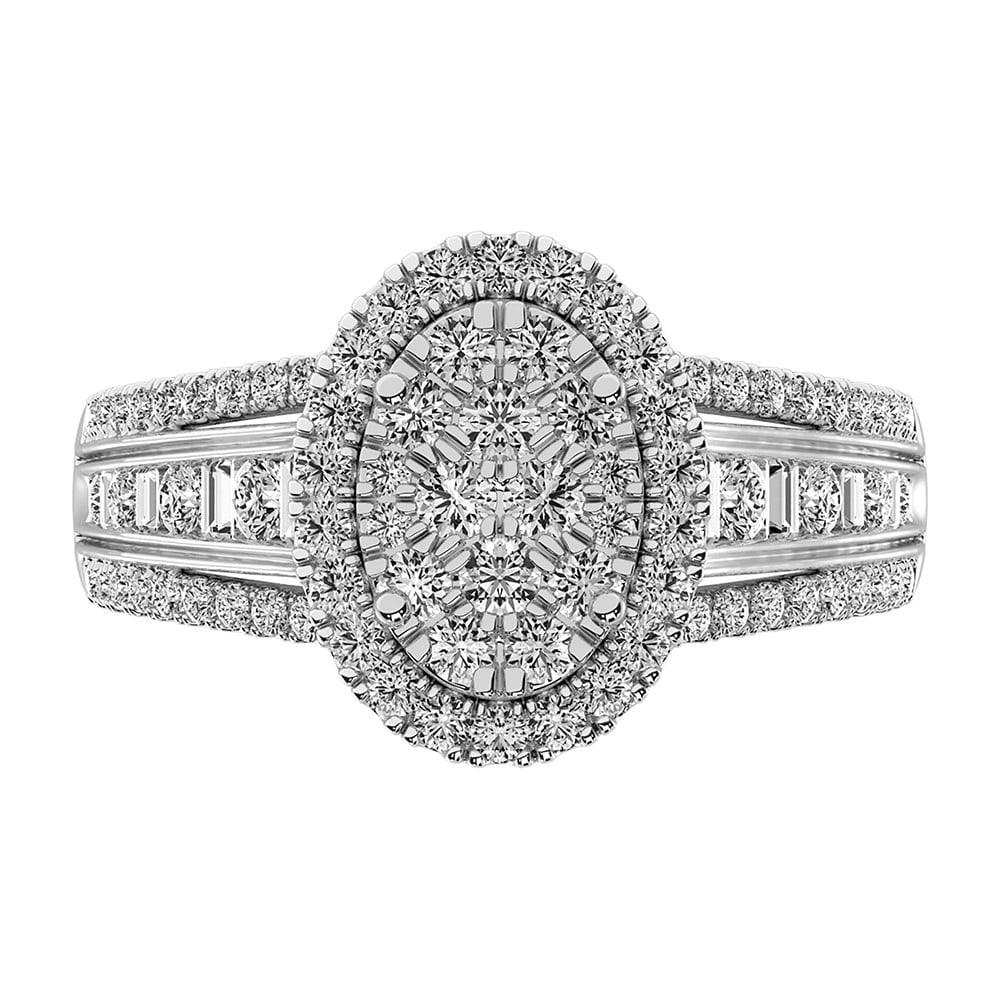 14K White Gold 1 Ct.Tw. Diamond Round and Baguette Engagement Ring: 14K White Gold 1 Ct.Tw. Diamond Round and Baguette Engagement Ring 14k White Gold Stone Color: G-h Stone Clarity: I1 Each ring is presented in standard size 6.5. Complimentary resizing is available be