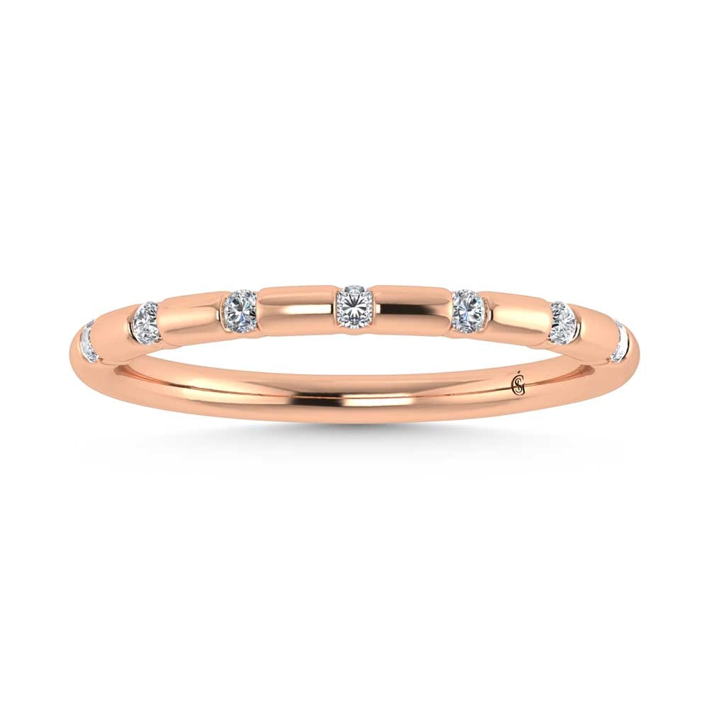 14K Rose Gold Diamond 1/8 Ct.Tw. Stackable Band: 14K Rose Gold Diamond 1/8 Ct.Tw. Stackable Band 14k Rose Gold Stone Color: G-h Stone Clarity: Si Each ring is presented in standard size 6.5. Complimentary resizing is available between sizes 510 (in 