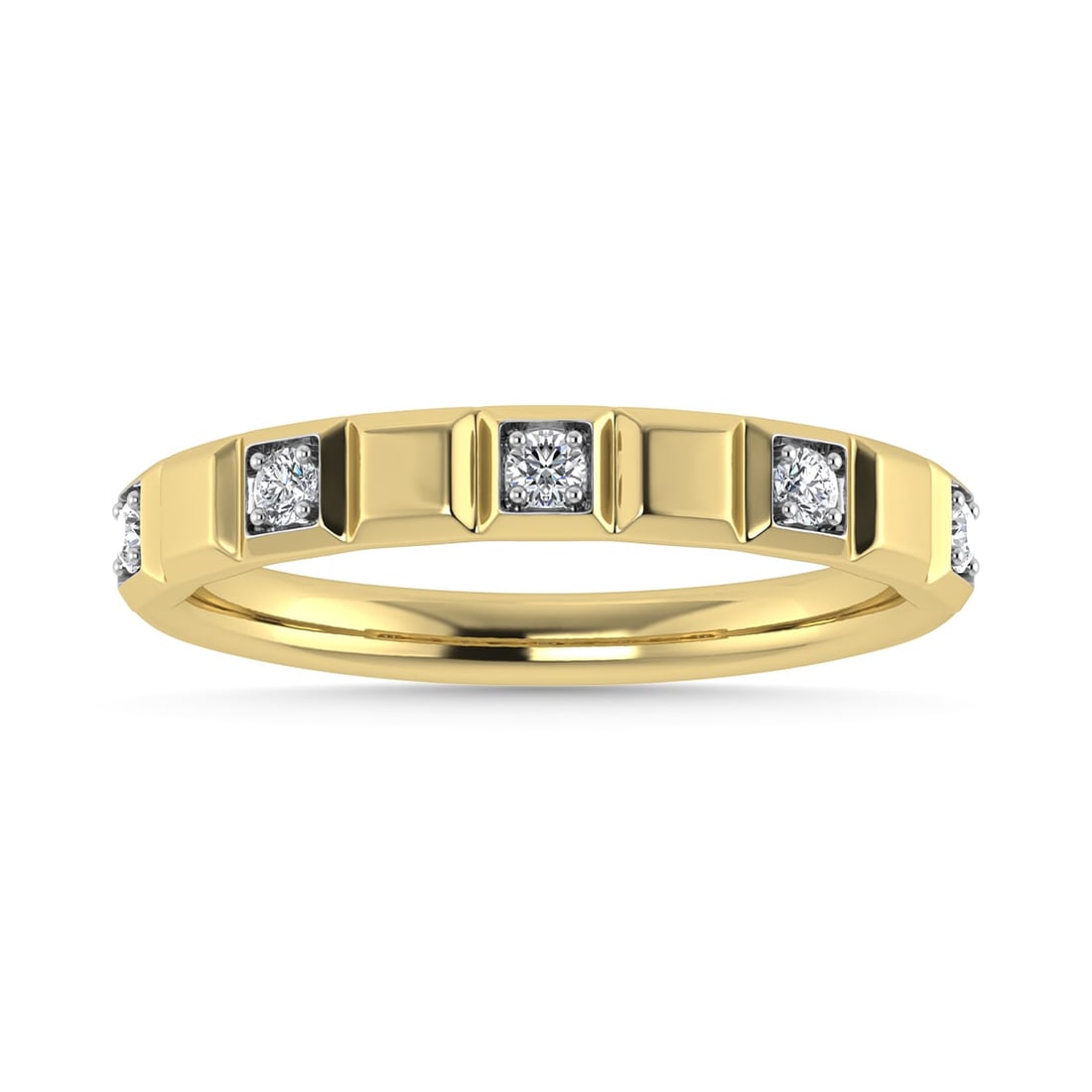 Diamond 1/8 Ct.Tw. Stack Band in 14K Yellow Gold: Diamond 1/8 Ct.Tw. Stack Band in 14K Yellow Gold 14k Yellow Gold Stone Color: G-h Stone Clarity: I1 Each ring is presented in standard size 6.5. Complimentary resizing is available between sizes 510 (