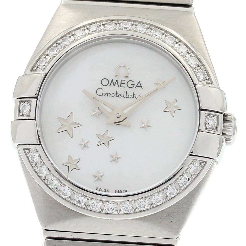 OMEGA Constellation Brushed Women's Quartz Watch 123.15.24.60.05.003: OMEGA Constellation Brushed Women's Quartz Watch 123.15.24.60.05.003 Pre-owned OMEGA Constellation Brushed women's wristwatch with a quartz movement and white mother-of-pearl dial. This watch features