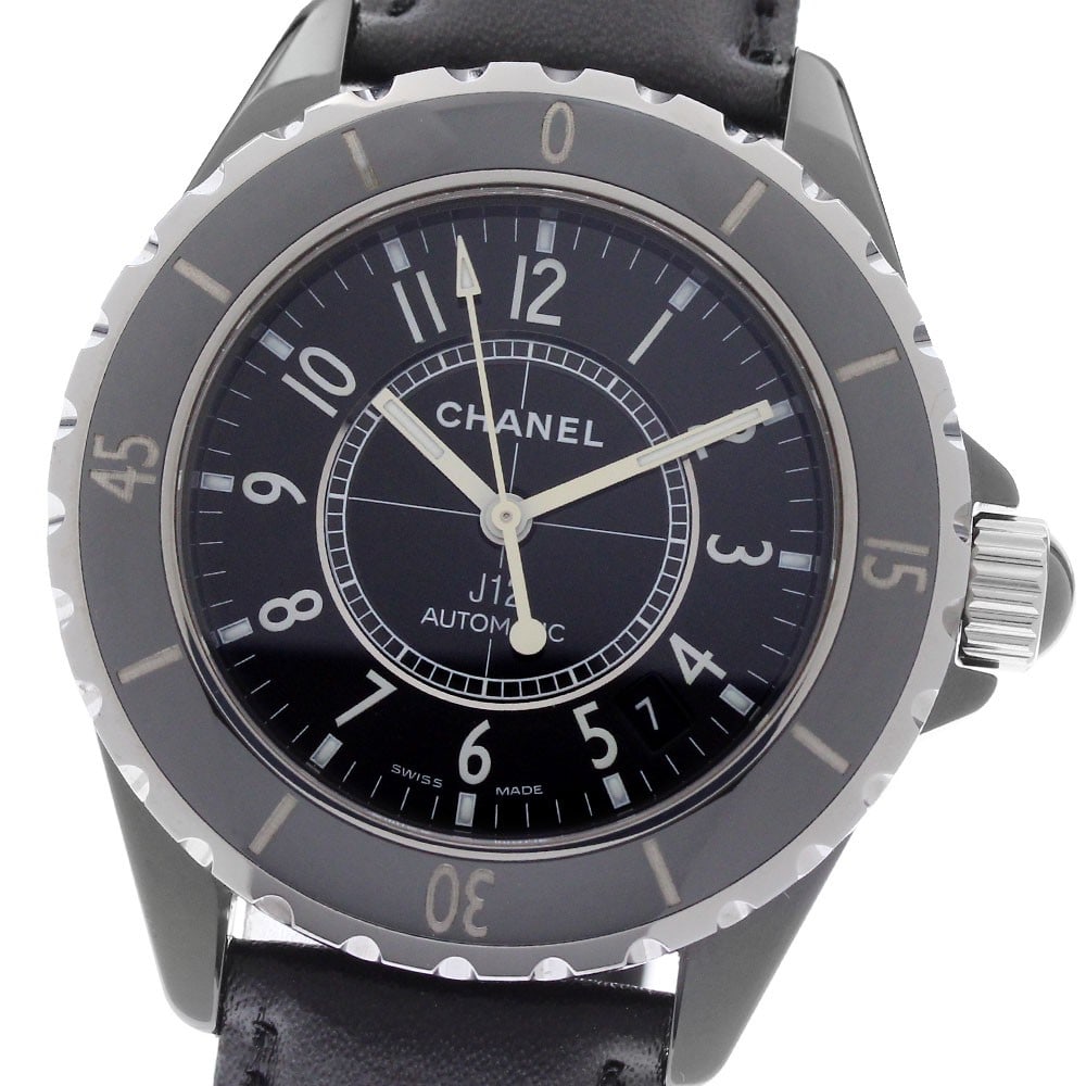 CHANEL J12 H0683 mens automatic wristwatch black ceramic 38mm: CHANEL J12 H0683 mens automatic wristwatch black ceramic 38mm CHANEL J12 38MM men's wristwatch, model H0683, with a black dial and automatic movement. It features a ceramic and stainless steel case, l