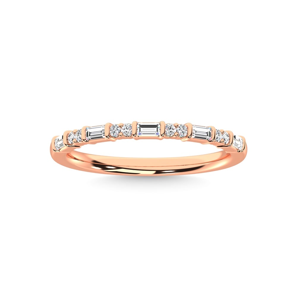 14K Rose Gold Diamond 1/5 Ct.Tw. Stackable Band: 14K Rose Gold Diamond 1/5 Ct.Tw. Stackable Band 14k Rose Gold Stone Color: G-h Stone Clarity: I1 Each ring is presented in standard size 6.5. Complimentary resizing is available between sizes 510 (in