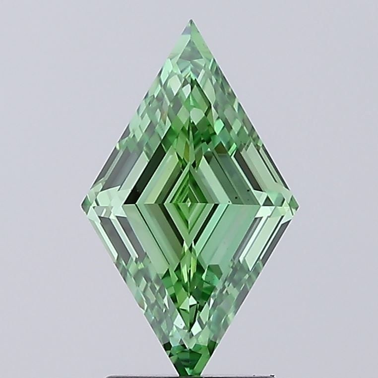 Loose Diamond - LOZENGE 2.02ct Fancy Vivid Green VS1: Loose Diamond - LOZENGE 2.02ct Fancy Vivid Green VS1 Source: This is a real non-mined Diamond that has been grown in a lab Shape: LOZENGE Carats: 2.02 Color: Fancy Vivid Green Certification: IGI Video