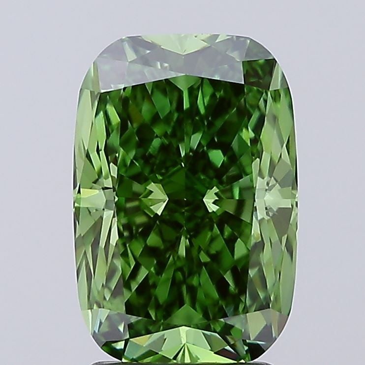 Loose Diamond - CUSHION MODIFIED 2.59ct Fancy Vivid Green VVS2: Loose Diamond - CUSHION MODIFIED 2.59ct Fancy Vivid Green VVS2 Source: This is a real non-mined Diamond that has been grown in a lab Shape: CUSHION MODIFIED Carats: 2.59 Color: Fancy Vivid Green Certi