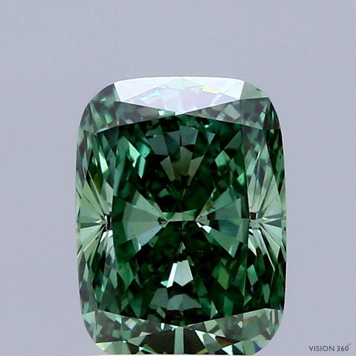 Loose Diamond - CUSHION MODIFIED 2.01ct Fancy Vivid Green VS1: Loose Diamond - CUSHION MODIFIED 2.01ct Fancy Vivid Green VS1 Source: This is a real non-mined Diamond that has been grown in a lab Shape: CUSHION MODIFIED Carats: 2.01 Color: Fancy Vivid Green Certif