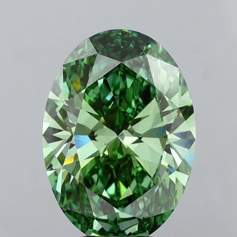 Loose Diamond - OVAL 6.04ct Fancy Vivid Green VVS2: Loose Diamond - OVAL 6.04ct Fancy Vivid Green VVS2 Source: This is a real non-mined Diamond that has been grown in a lab Shape: OVAL Carats: 6.04 Color: Fancy Vivid Green Certification: IGI Video:
