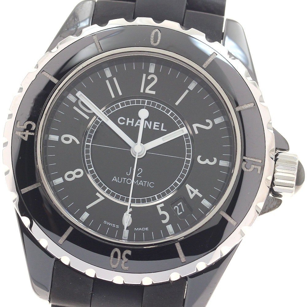 CHANEL J12 H0684 mens automatic wristwatch in black ceramic 38mm: CHANEL J12 H0684 mens automatic wristwatch in black ceramic 38mm Pre-owned Chanel J12 Black Ceramic men's wristwatch with automatic movement and date display. This watch features a black dial and a ce