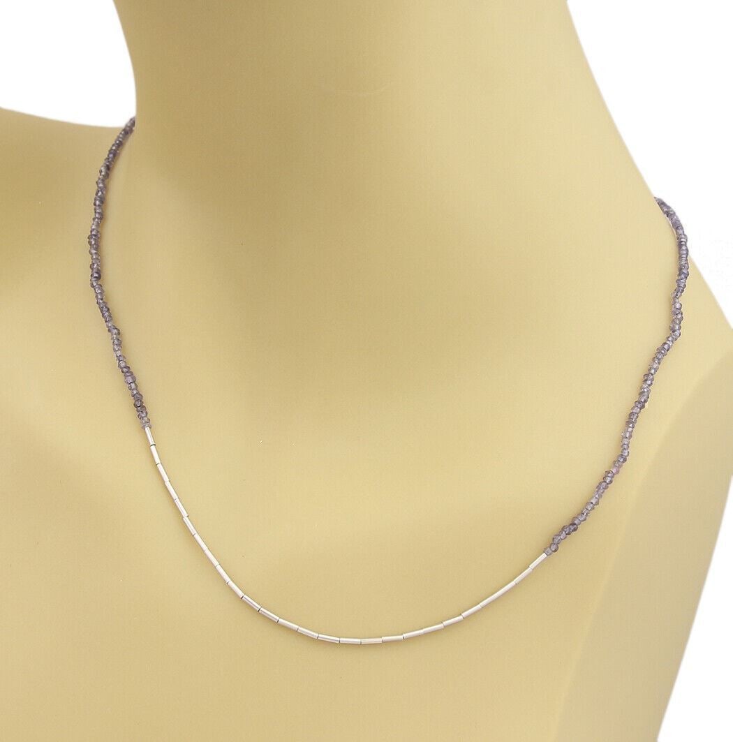 GURHAN Rain Beaded Necklace in Sterling Silver with Iolite 17.5": GURHAN Rain Beaded Necklace in Sterling Silver with Iolite 17.5" Pre-owned Gurhan Rain necklace featuring a delicate single-strand design with natural iolite beads and sterling silver. This signed bea