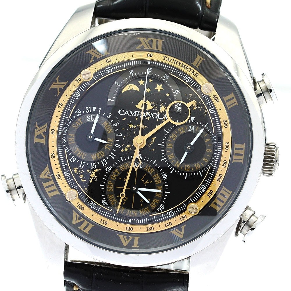 Citizen Campanola Grand Complication 20th Anniversary Men's Quartz Watch: Citizen Campanola Grand Complication 20th Anniversary Men's Quartz Watch Pre-owned CITIZEN Campanola Grand Complication 20th Anniversary wristwatch with a black dial and quartz movement. This men's mo