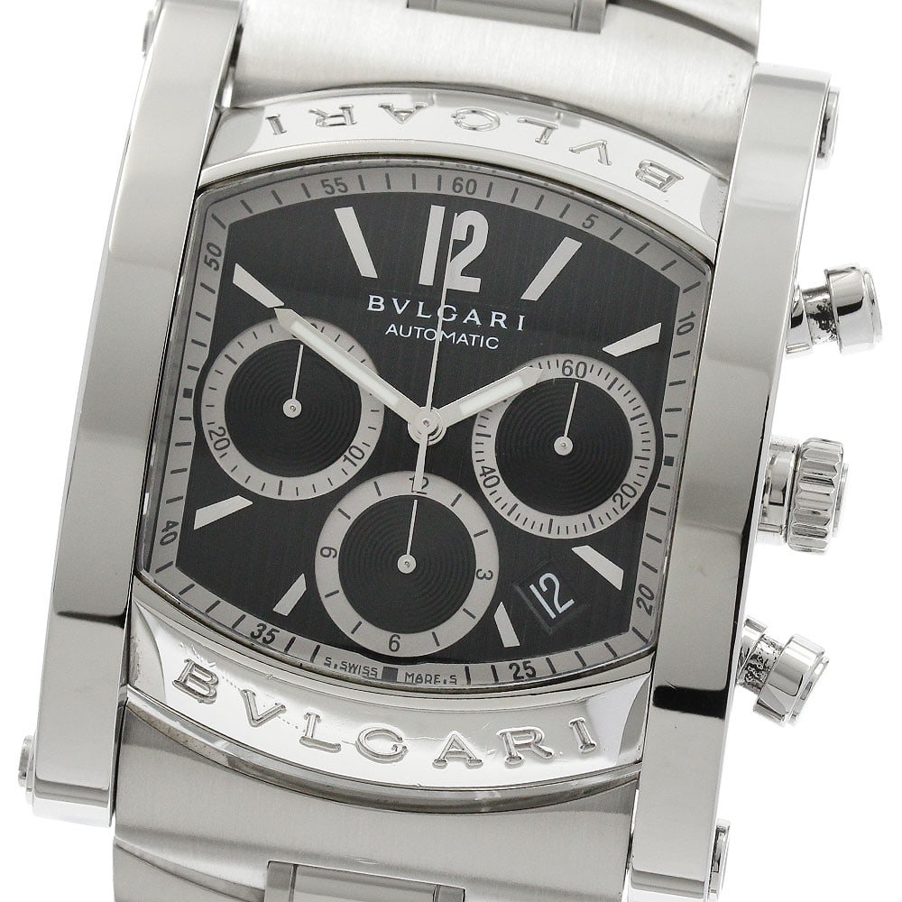 Mens Automatic Chronograph Date Watch BVLGARI Assioma AA48SCH: Mens Automatic Chronograph Date Watch BVLGARI Assioma AA48SCH BVLGARI Assioma men's automatic chronograph wristwatch, model AA48SCH, made in Switzerland. It features a black dial, stainless steel case