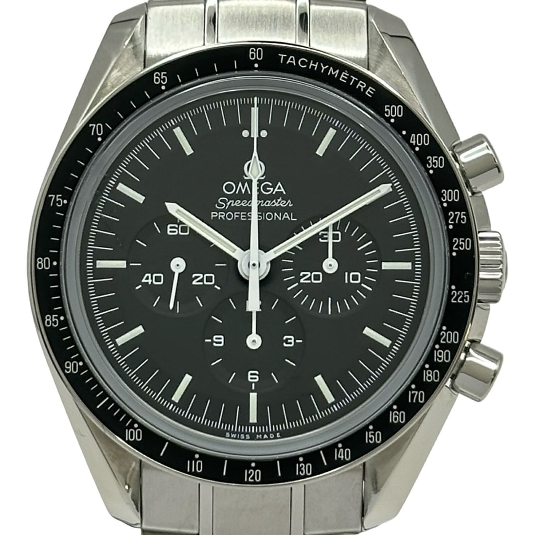 OMEGA 311.30.42.30.01.006 Speedmaster Moonwatch Chronograph Watch: OMEGA 311.30.42.30.01.006 Speedmaster Moonwatch Chronograph Watch Pre-owned OMEGA Speedmaster Moonwatch Professional Chronograph wristwatch in stainless steel with a black dial and automatic movement.