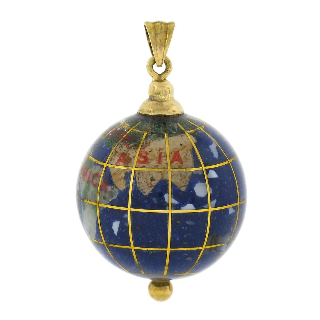Hand Painted Globe Ball Charm Pendant in 14K Yellow Gold 20.3mm (1 of 5)