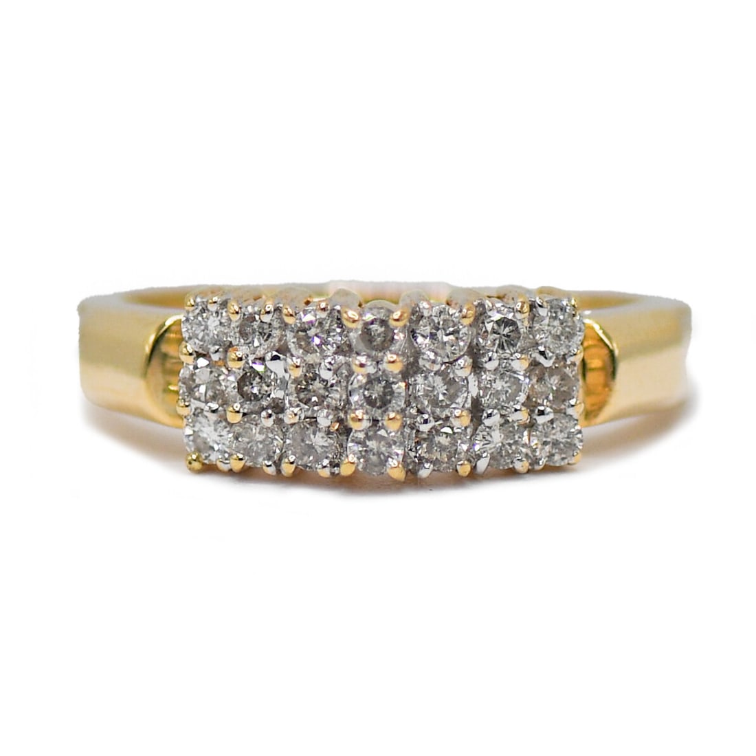 14k Yellow Gold Cluster Diamond Ring 0.35 ctw Size 9.5: 14k Yellow Gold Cluster Diamond Ring 0.35 ctw Size 9.5 This pre-owned ring is crafted from 14k yellow gold and features a cluster of round brilliant cut natural diamonds with a total diamond weight of