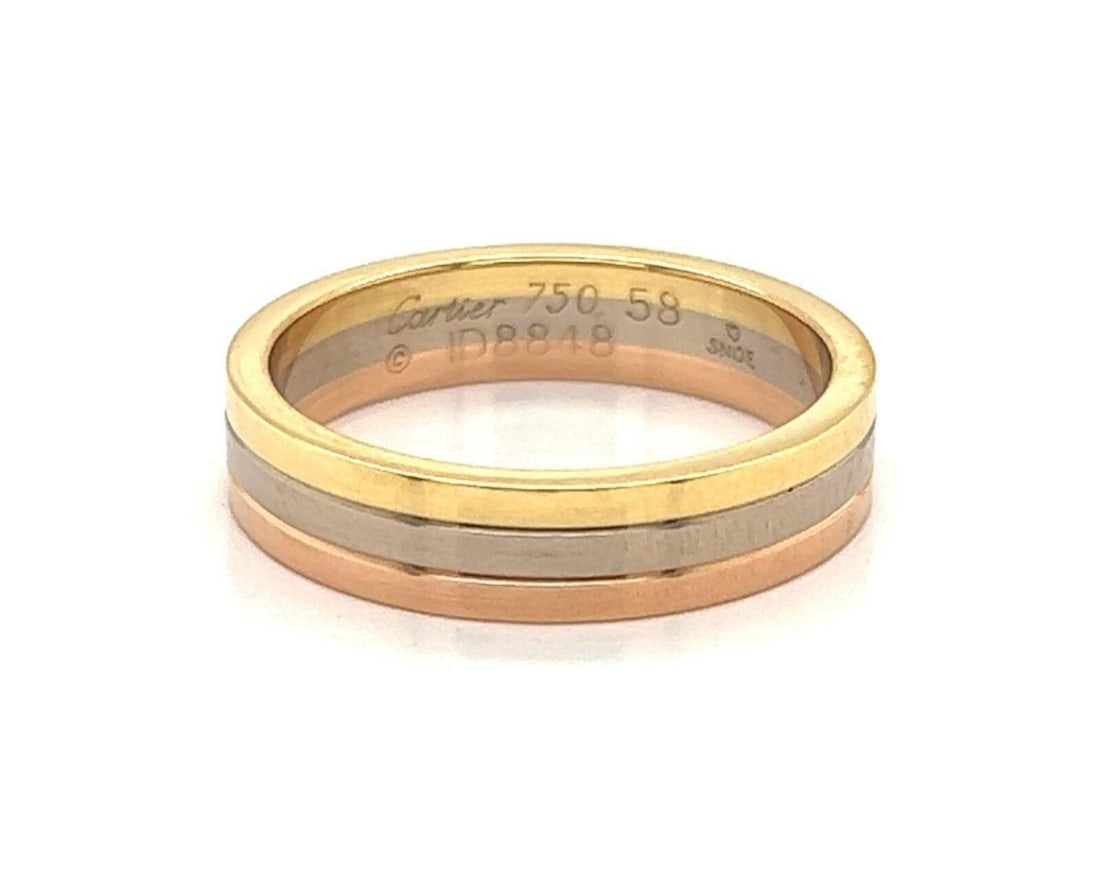 Cartier Trinity Vendome Louis 18k Tri Color Gold Ring Size 58 with Certificate: Cartier Trinity Vendome Louis 18k Tri Color Gold Ring Size 58 with Certificate Pre-owned Cartier Vendome Louis Trinity ring crafted in solid 18k tri-color gold with three interlocking bands in pink, y