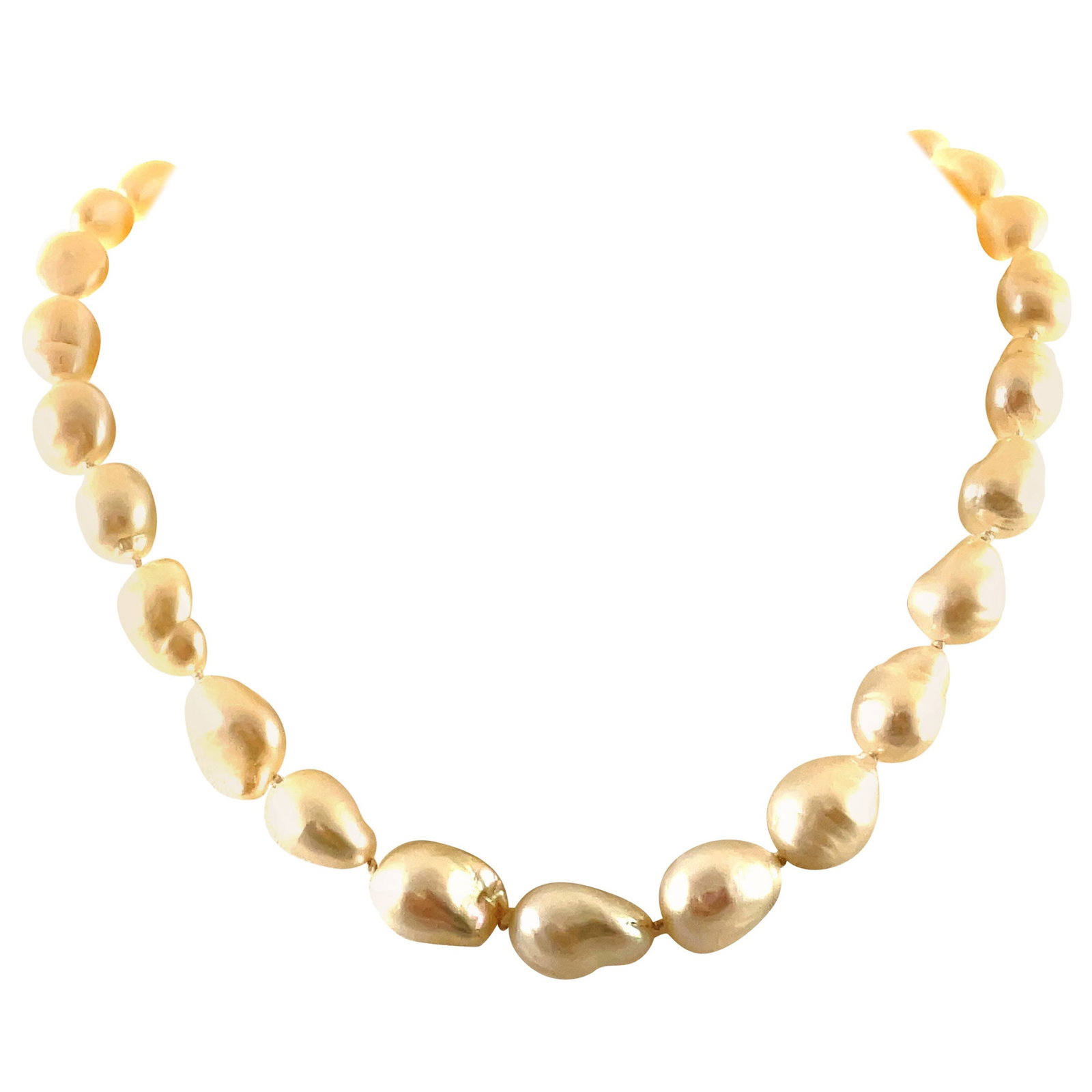 Art Deco White Gold Fresh Water Pearl Necklace with Diamonds: Art Deco White Gold Fresh Water Pearl Necklace with Diamonds This exquisite Fresh Water Pearl Strand Necklace features a stunning combination of Baroque fresh water pearls and a distinctive Art Deco i