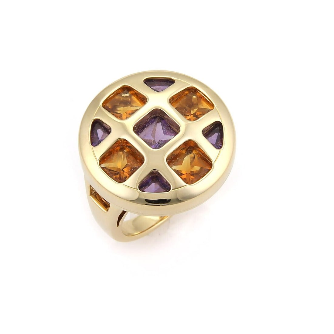 Cartier Pasha 18k Yellow Gold Ring Citrine Amethyst Size 5 Cert: Cartier Pasha 18k Yellow Gold Ring Citrine Amethyst Size 5 Cert Pre-owned Cartier Pasha ring crafted in 18k yellow gold and set with natural amethyst and natural citrine. The design features the colle