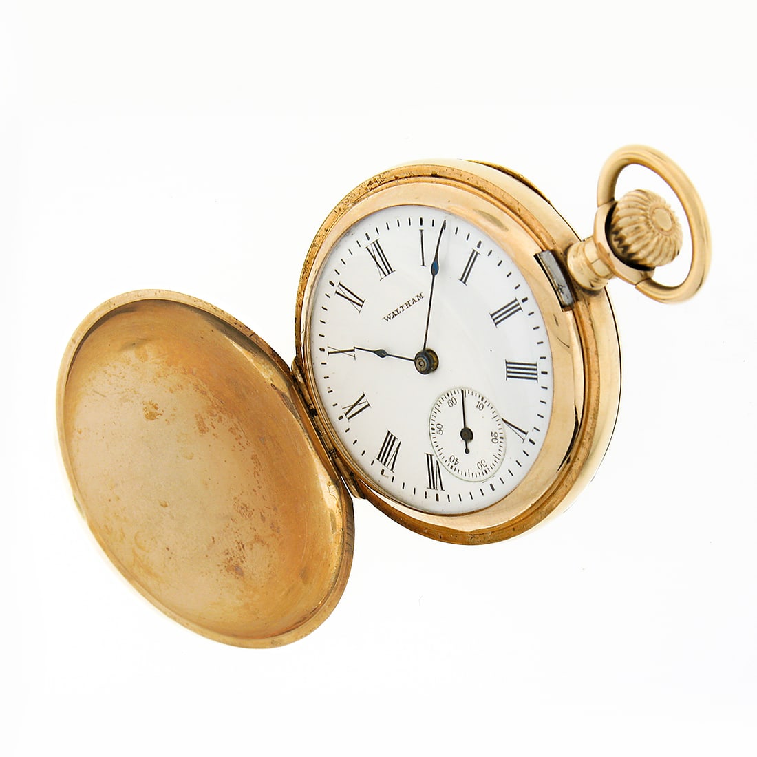 Antique Waltham Model 1907 14k Gold Diamond Pocket Watch: Antique Waltham Model 1907 14k Gold Diamond Pocket Watch This exquisite Antique Waltham Model 1907 pocket watch features a stunning 14k yellow gold double full hunter case crafted by Lambert Bros. The
