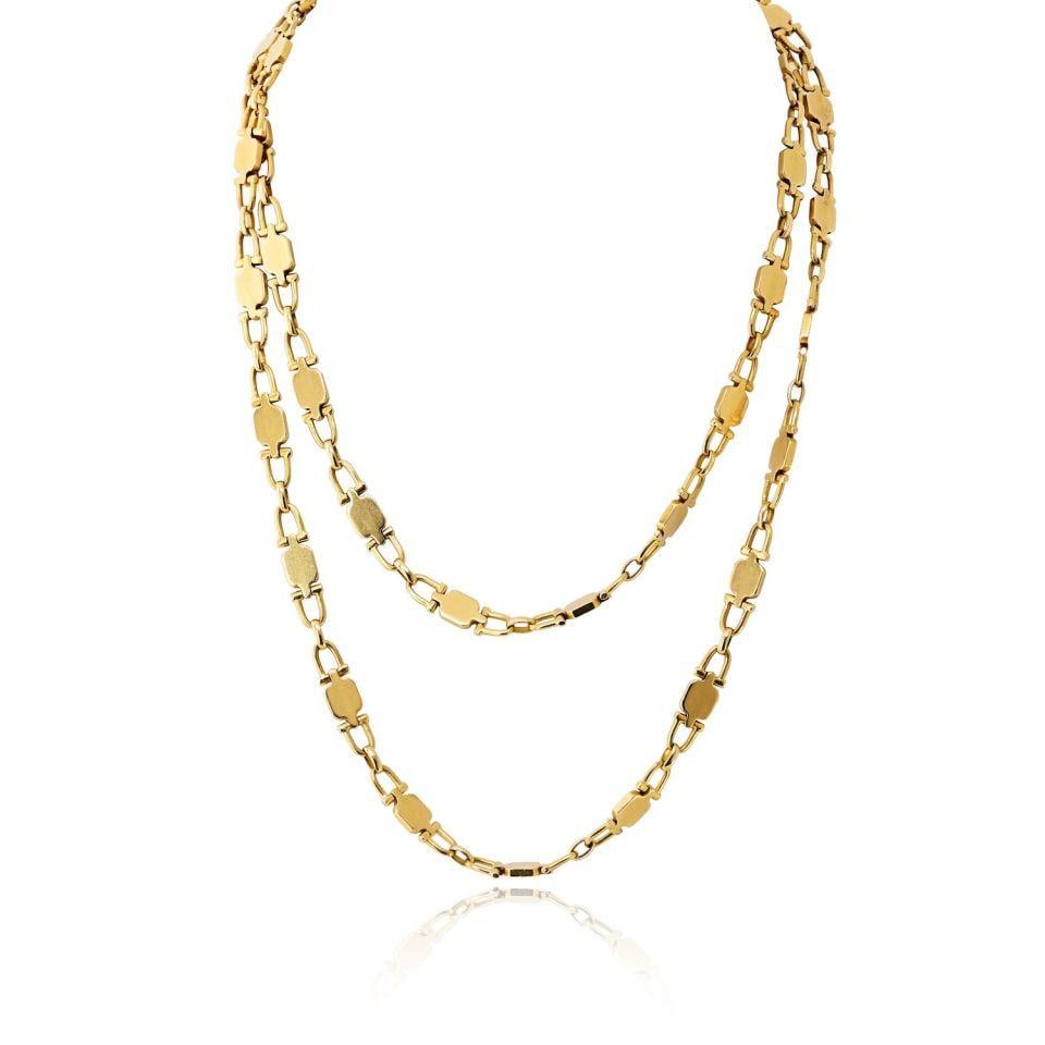 Cartier Paris Georges L'Enfant 18K Yellow Gold Chain Necklace 32 Inches: Cartier Paris Georges L'Enfant 18K Yellow Gold Chain Necklace 32 Inches A refined vintage Cartier Paris chain necklace crafted in 18K yellow gold and measuring 32 inches in length. Made by the celebra