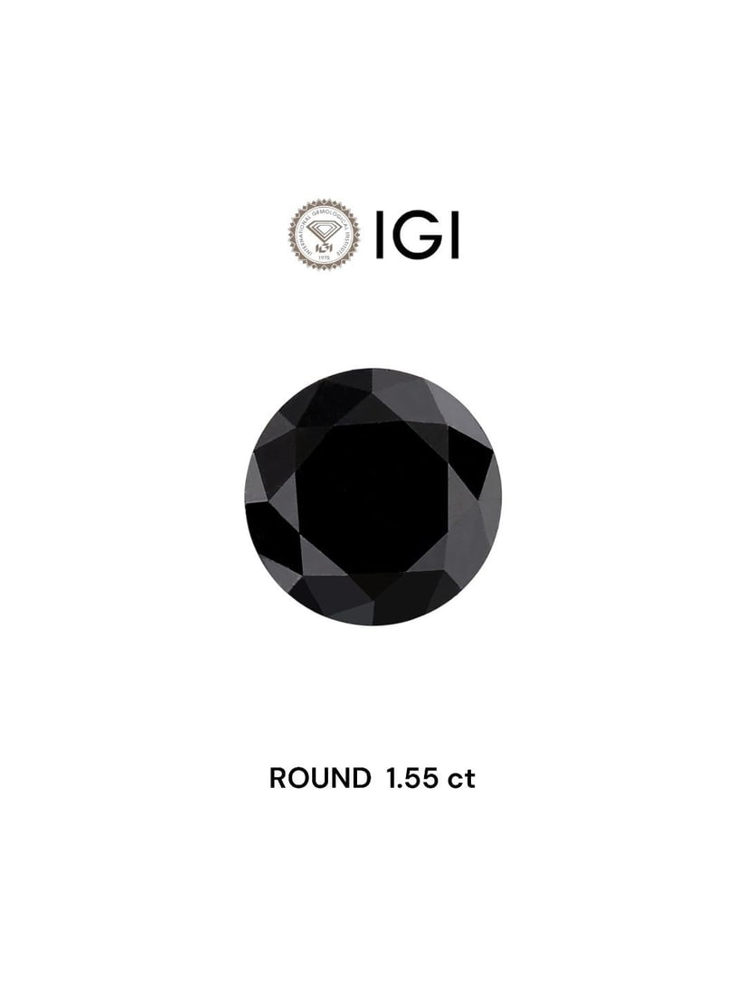 Loose Diamond - ROUND 1.55ct Fancy Black: Loose Diamond - ROUND 1.55ct Fancy Black Source: Natural Shape: ROUND Carats: 1.55 Color: Fancy Black Certification: IGI Video: