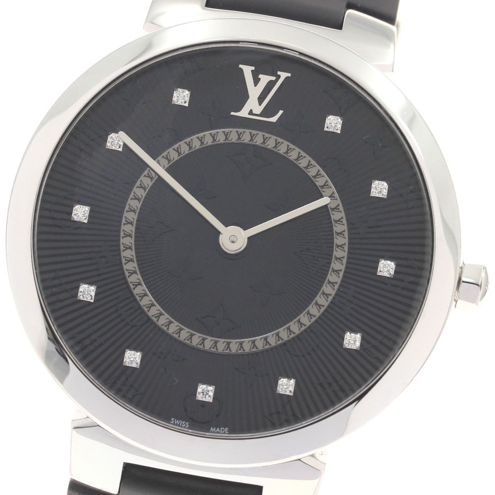 Louis Vuitton QA145 Tambour Slim Monogram Mens Quartz 11 Diamond Watch: Louis Vuitton QA145 Tambour Slim Monogram Mens Quartz 11 Diamond Watch Pre-owned Louis Vuitton Tambour Slim Monogram wristwatch for men with a quartz movement and 11-diamond design. Specifications Bra