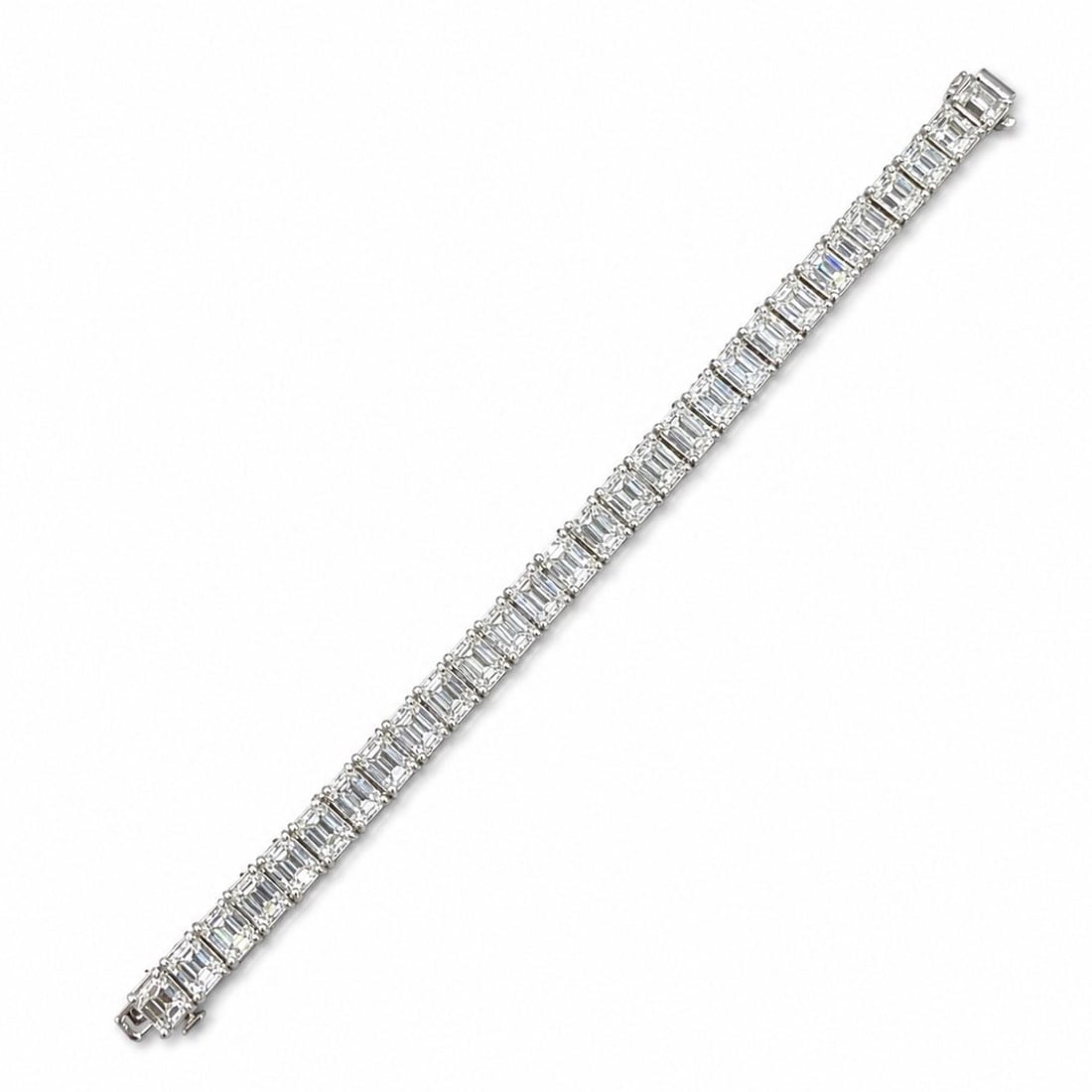 Platinum Tennis Bracelet with 31 Emerald Cut Diamonds 34.00 Ct (1 of 4)