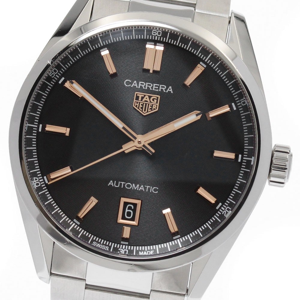 TAG Heuer Carrera Calibre 5 Automatic Date Mens Watch WBN2113: TAG Heuer Carrera Calibre 5 Automatic Date Mens Watch WBN2113 Pre-owned TAG Heuer Carrera Calibre 5 automatic men's wristwatch with a black dial, stainless steel case and stainless steel bracelet. Thi