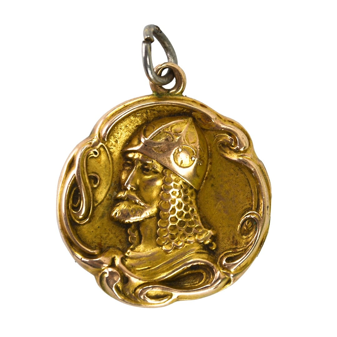 Antique 10k Yellow Gold Round Locket Pendant Medieval Knight 6.6g (1 of 6)