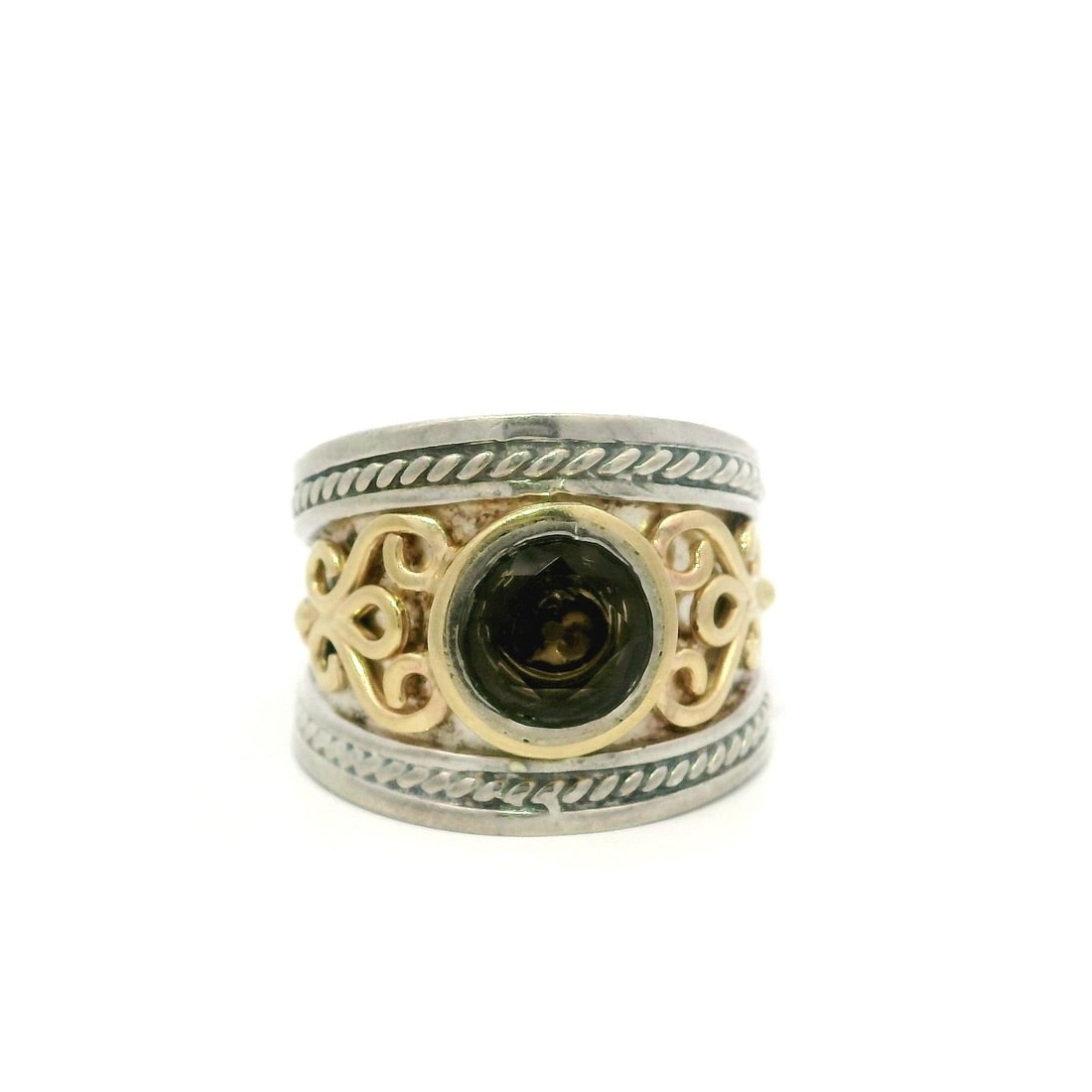 Handmade Sterling Silver Yellow Gold Plated Smokey Quartz Ring 8: Handmade Sterling Silver Yellow Gold Plated Smokey Quartz Ring 8 This exquisite handmade cigar band ring features a stunning round-cut smokey quartz gemstone, bezel set in a luxurious sterling silver 